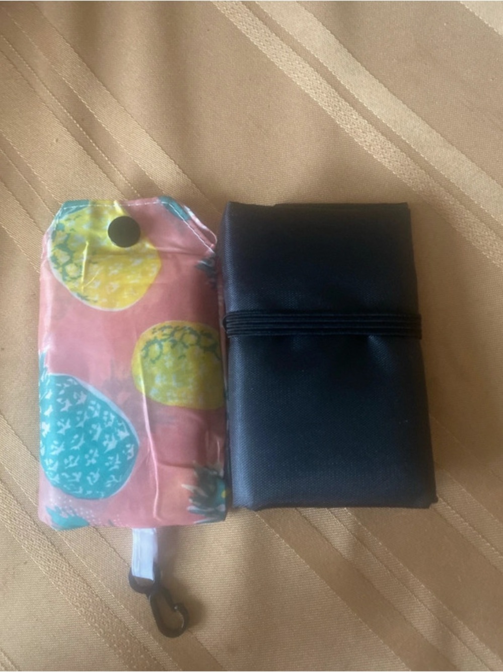 Compact Foldable Shopping Tote Bag - Pink with Pineapple Print